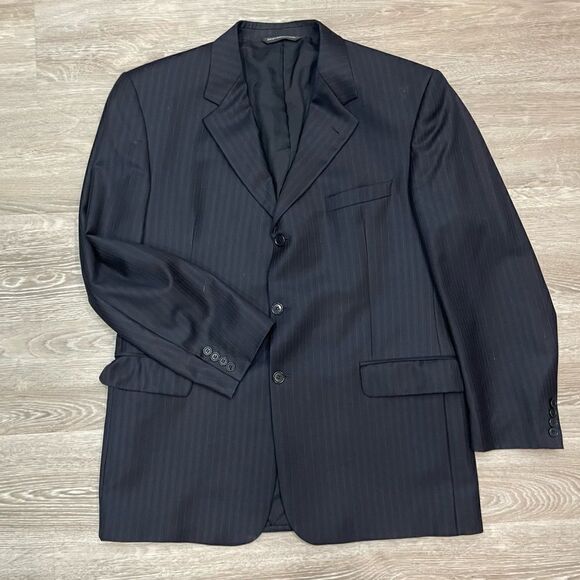 Ermenegildo Zegna Navy Blue Striped Wool Suit Blazer 48R - Picture 1 of 9